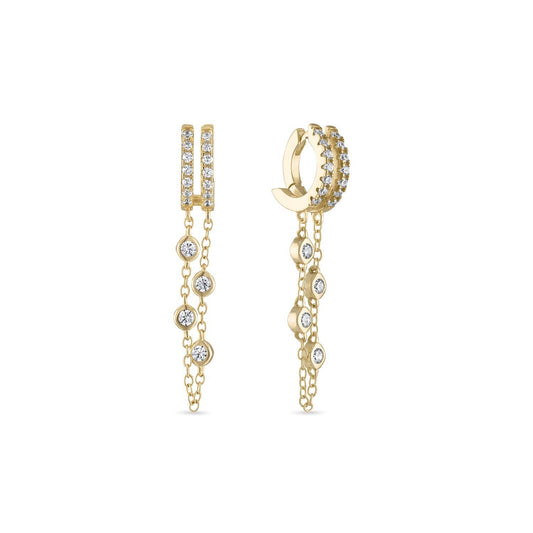 14k Vermeil Double Chain Dangle Drop Huggie Earrings