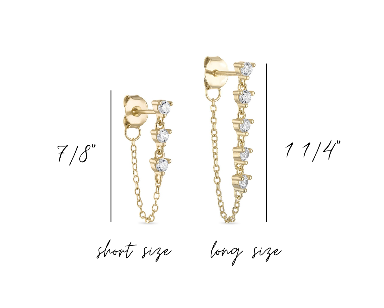 14k Vermeil CZ Dangle Chain Stud Earrings- Mini
